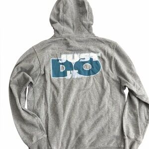 Nike Just Do It Hoodie Gray Pullover Swoosh Logo Sweatshirt Size Medium